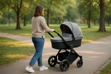 frau mit Kinderwagen ohne Gesicht zu zeigen