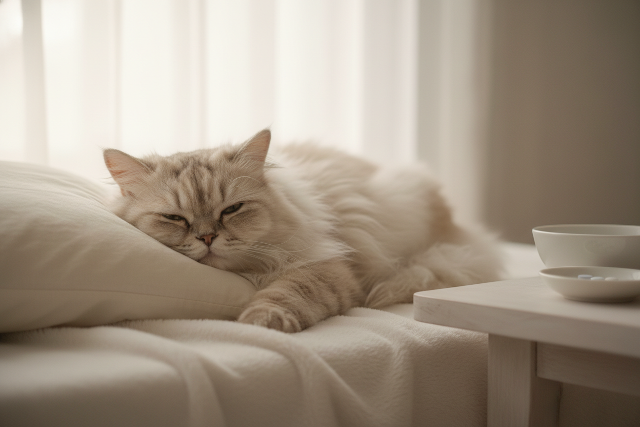 Haustiere ist müde von krankenheit mit weißen Farbe